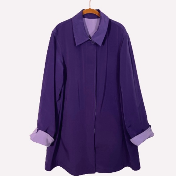 Fleet Street Reversible Jacket Coat  Purple Silk Pockets Button Up Size Large - Picture 3 of 11